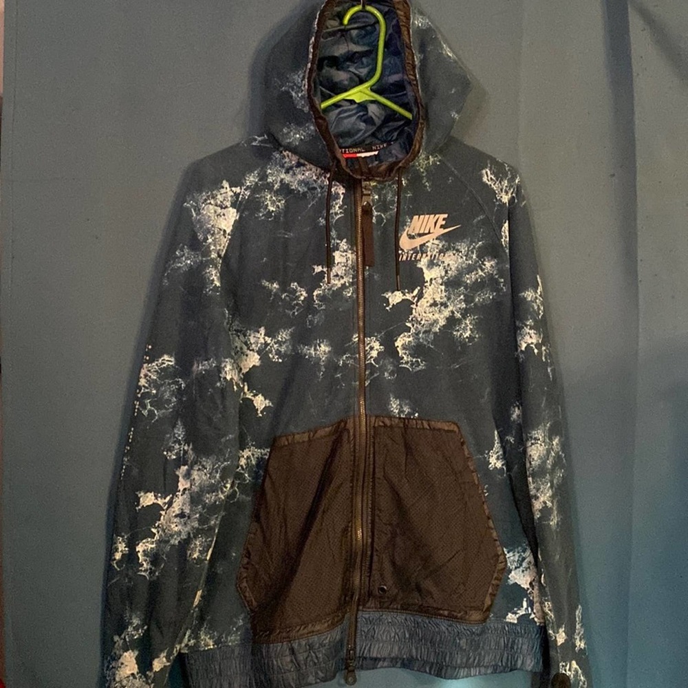 RARE! Nike International Green & White Marble Zip-Up Hooded Sweatshirt